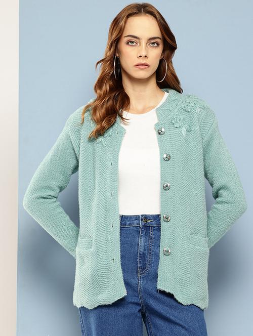 women self designed long sleeves cardigan - 21673183 - Standard Image - 0