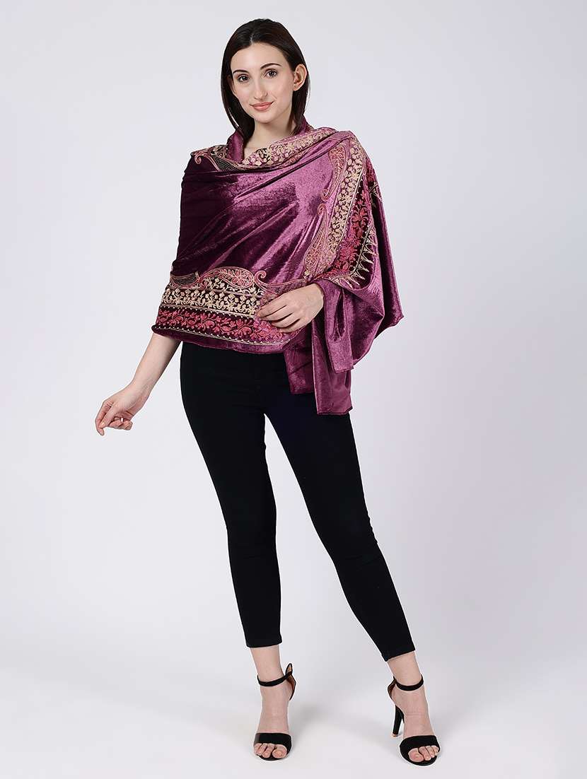women embroidered velvet shawl