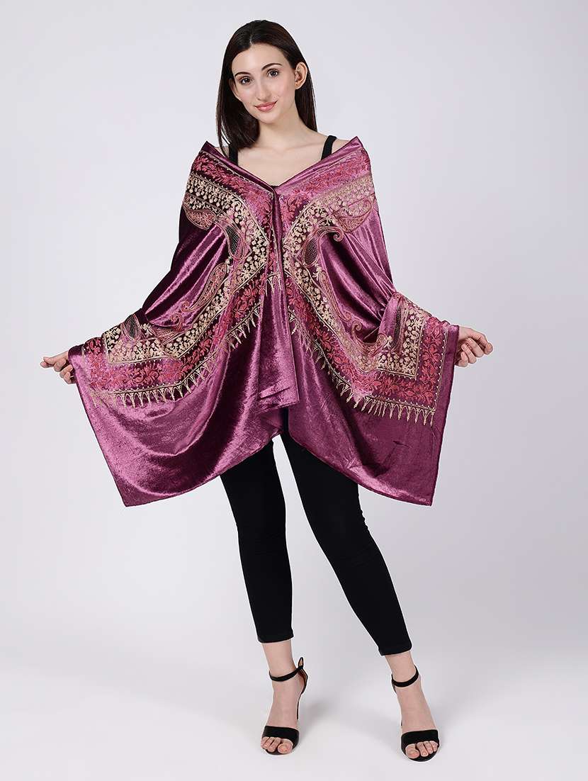 women embroidered velvet shawl - 21673276 -  Standard Image - 2