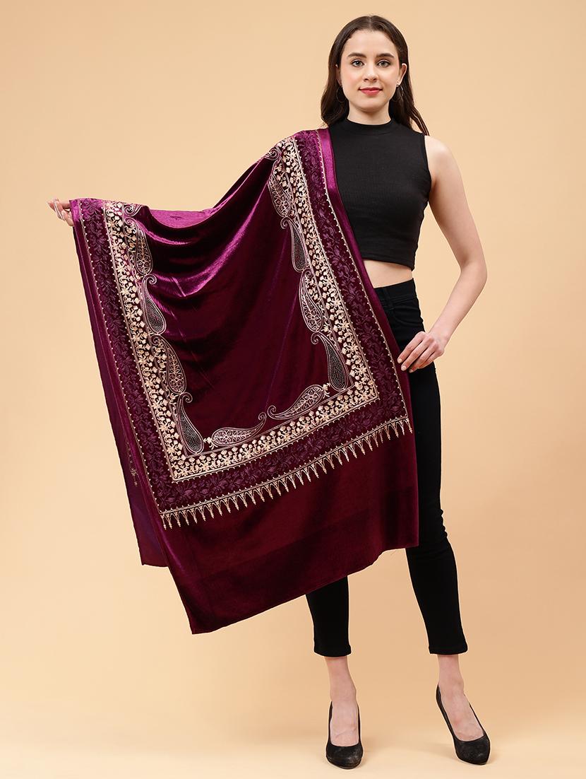 women embroidered velvet shawl - 21673287 - Zoom Image - 0