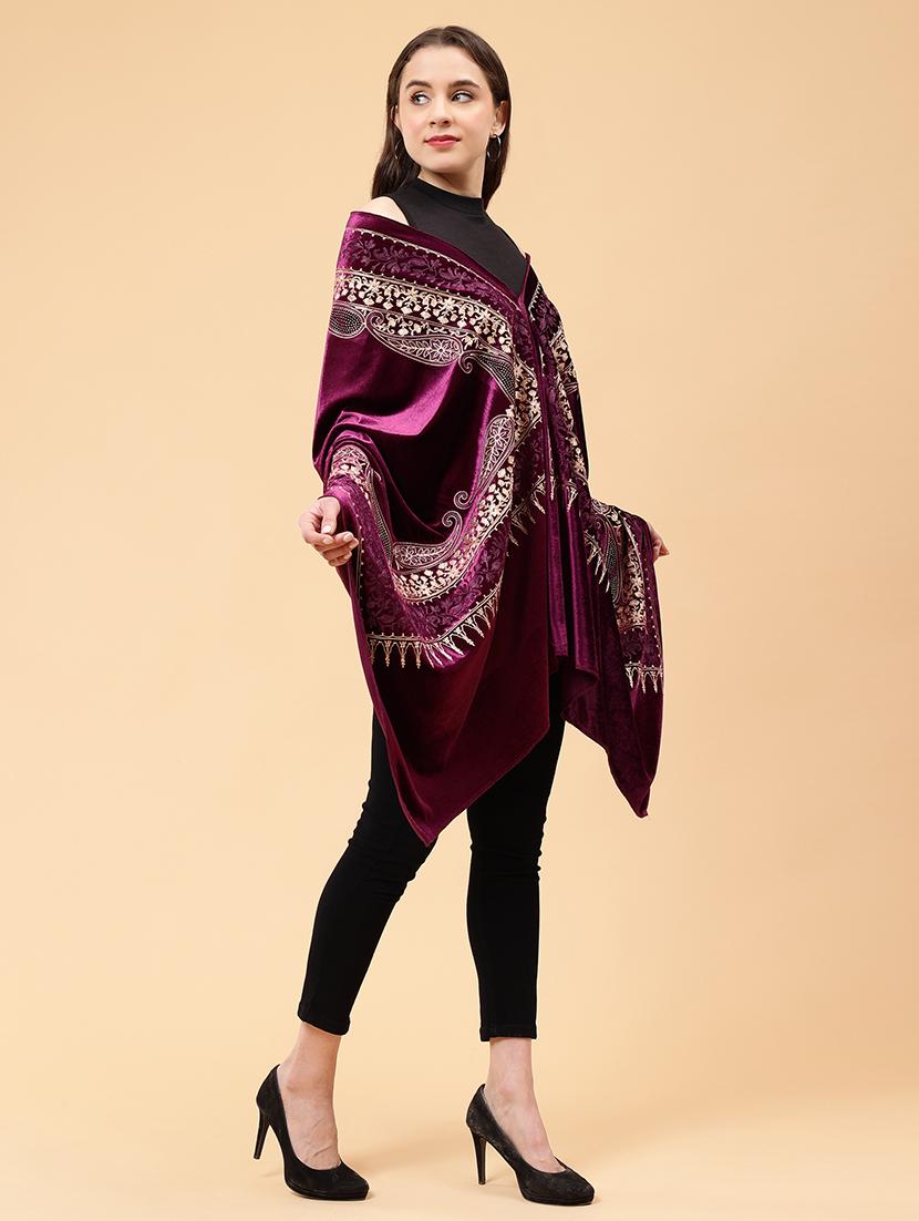women embroidered velvet shawl - 21673287 - Standard Image - 2