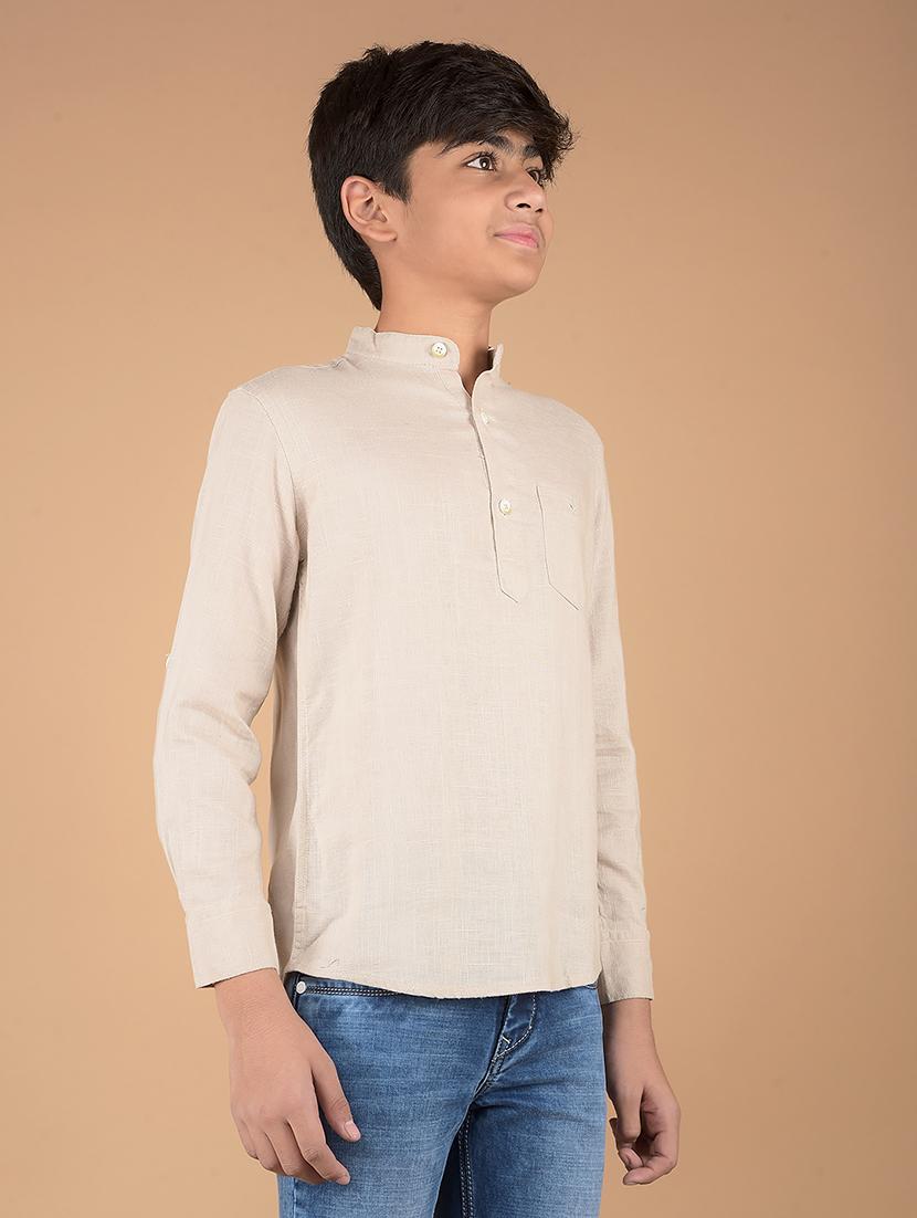 boys mandarin neck solid short kurta - 21673318 - Standard Image - 2