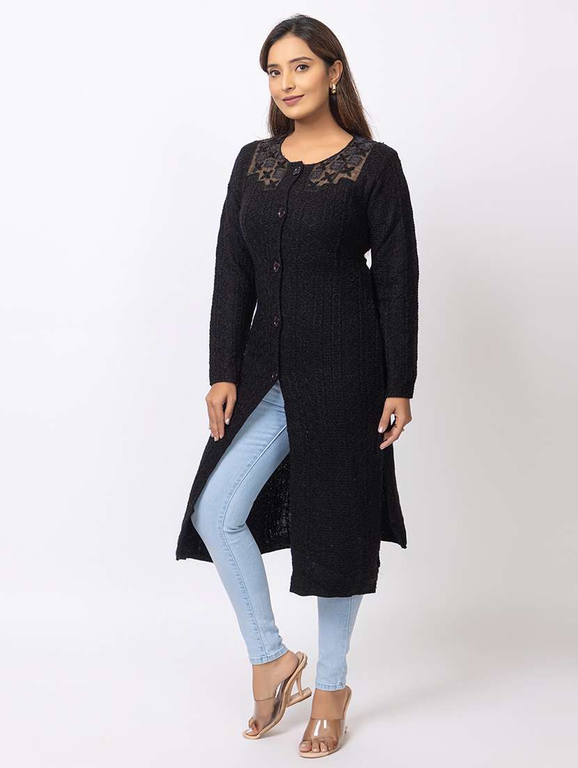 women self designed long sleeves cardigan - 21673399 - Standard Image - 2