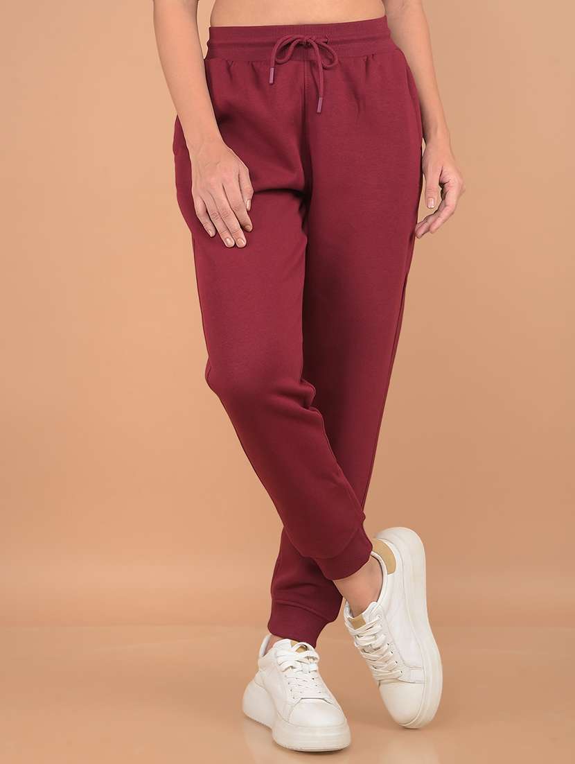 women solid high rise regular fit jogger