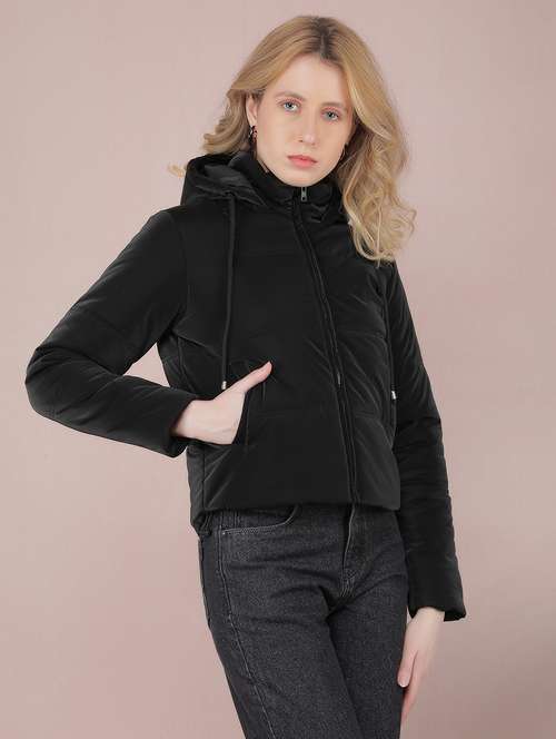 women black solid long sleeve quilted jacket - 21673437 - Standard Image - 0