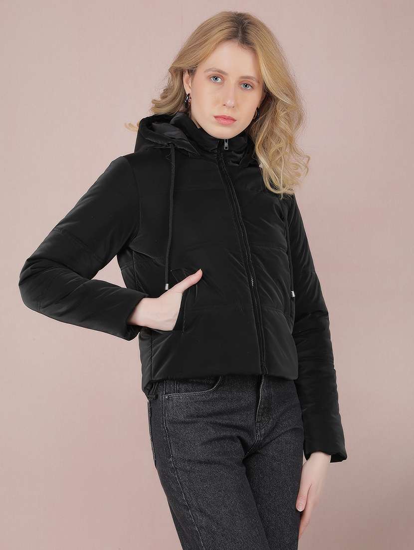 women black solid long sleeve quilted jacket - 21673437 - Zoom Image - 0