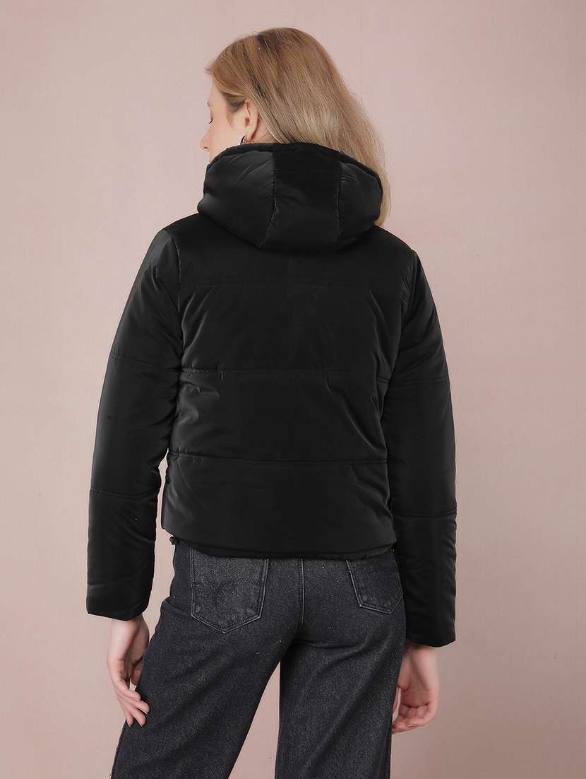 women black solid long sleeve quilted jacket - 21673437 - Standard Image - 2