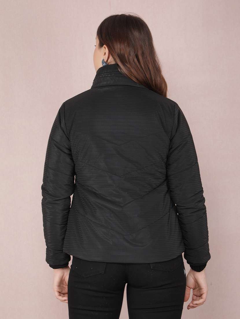 women black solid long sleeve quilted jacket - 21673439 - Standard Image - 2