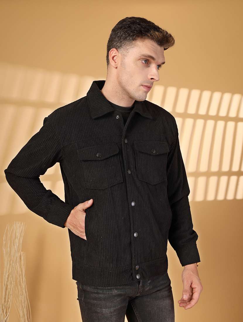 men solid collared long sleeves casual jacket - 21673675 -  Standard Image - 2