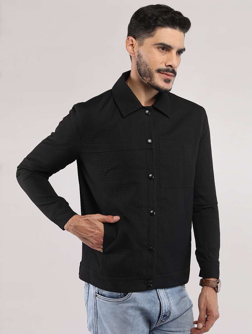 men solid collared long sleeves casual jacket - 21673688 - Standard Image - 2