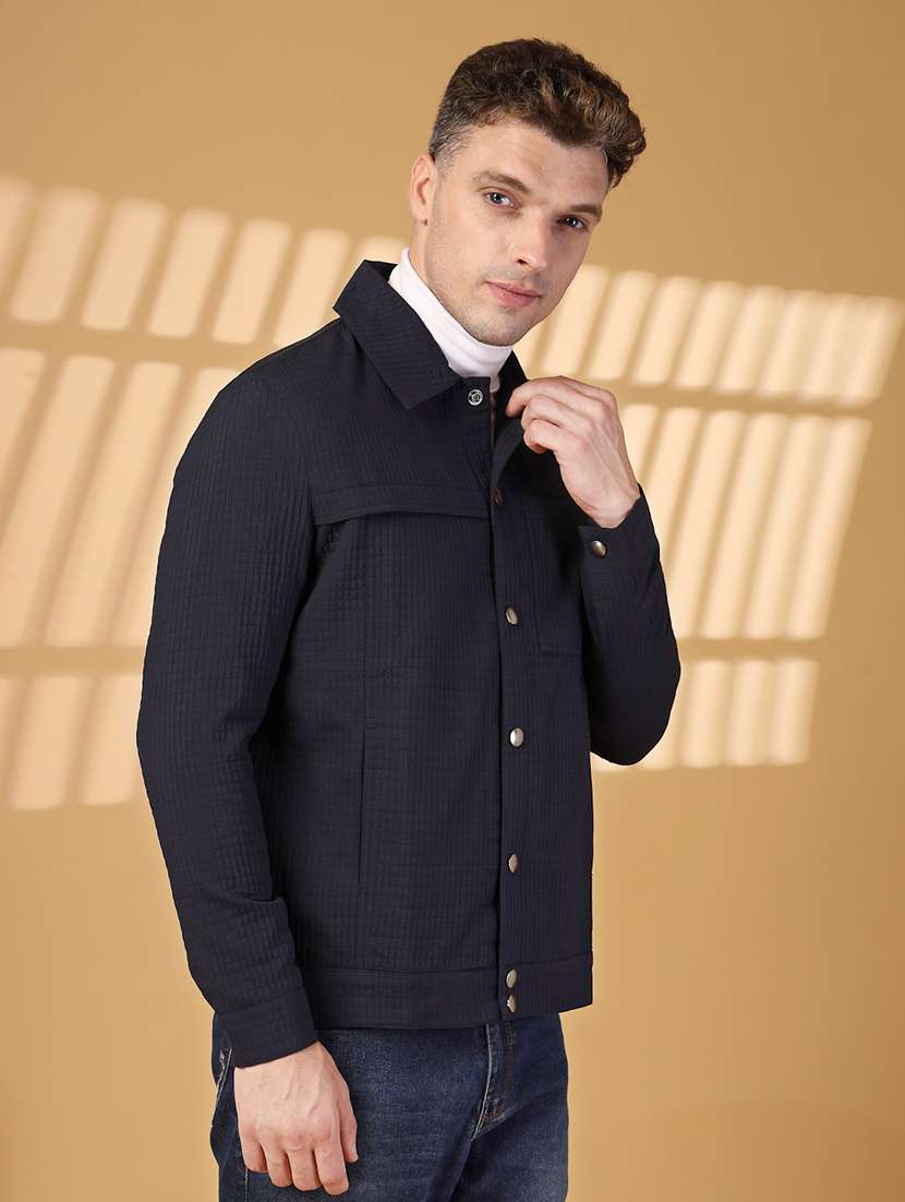 men solid collared long sleeves casual jacket - 21673689 - Standard Image - 2