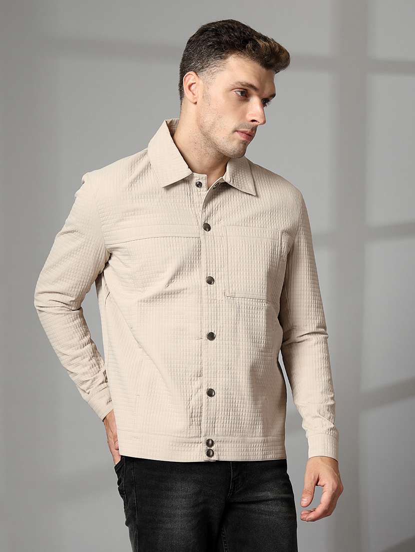 men solid collared long sleeves casual jacket - 21673690 - Standard Image - 2