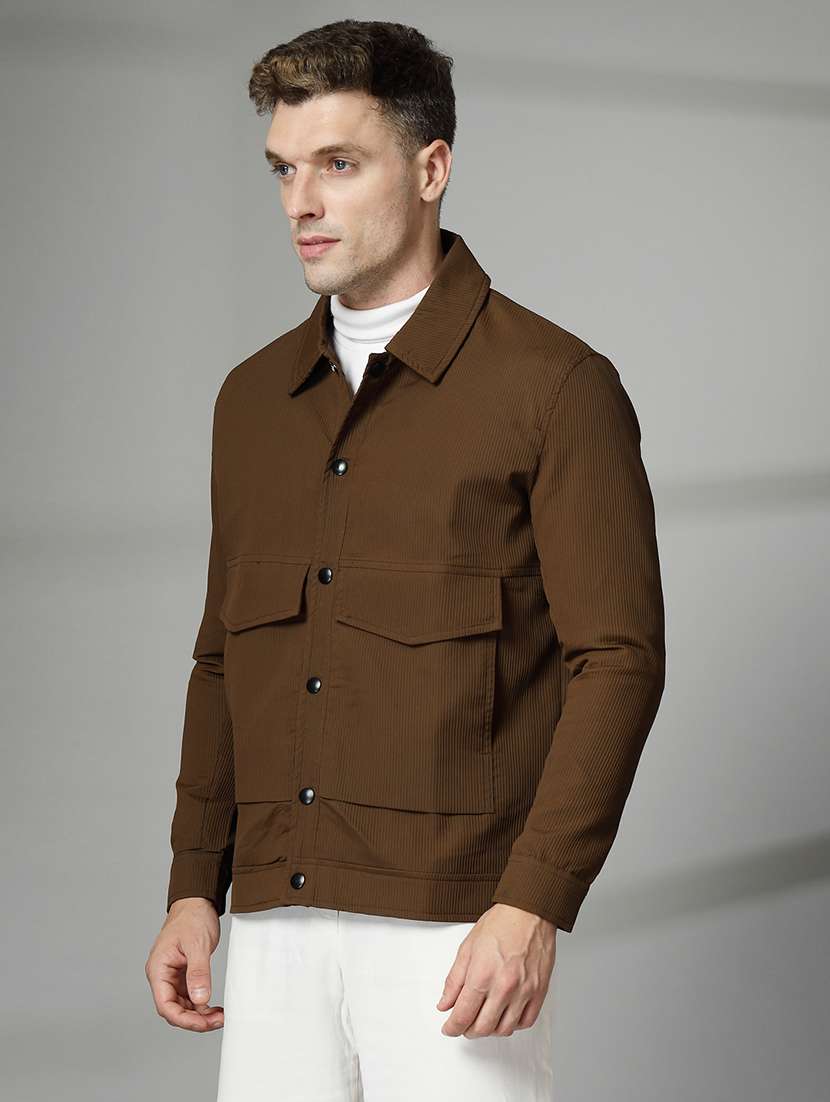 men solid collared long sleeves casual jacket - 21673693 -  Standard Image - 2