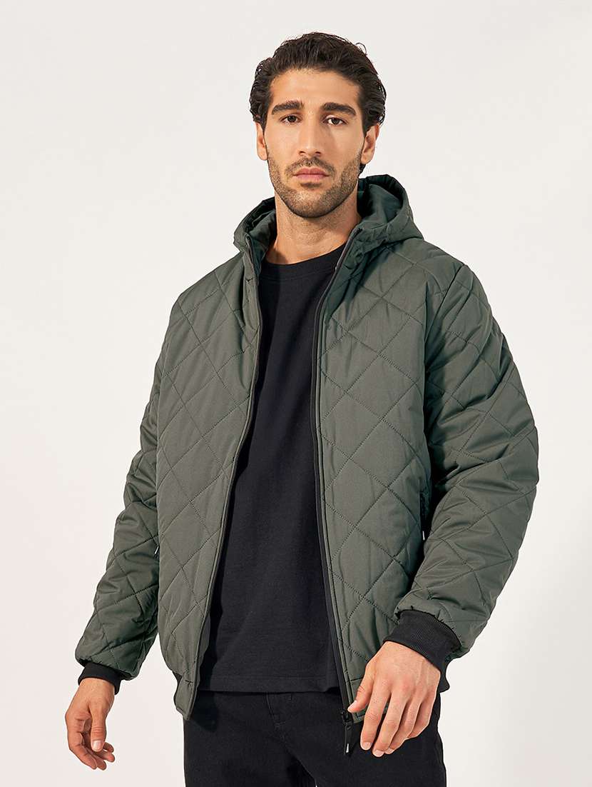 men long sleeve solid puffer jacket