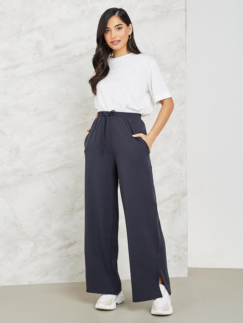 women solid high rise wide leg trouser - 21673731 - Standard Image - 2