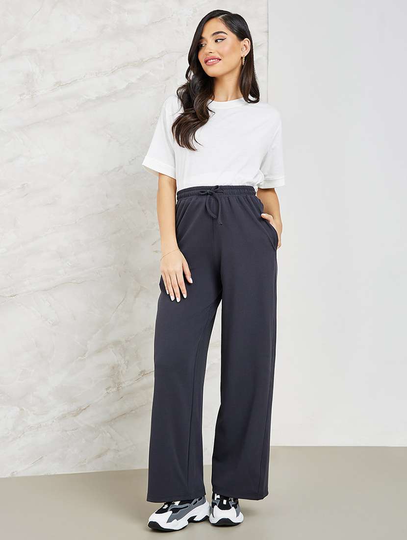 women solid high rise relaxed fit trouser - 21673732 -  Standard Image - 2