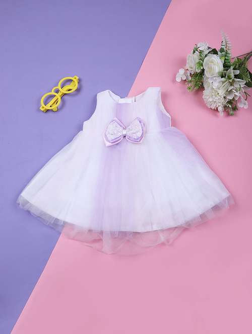 girls white solid round neck frock - 21673932 -  Standard Image - 0