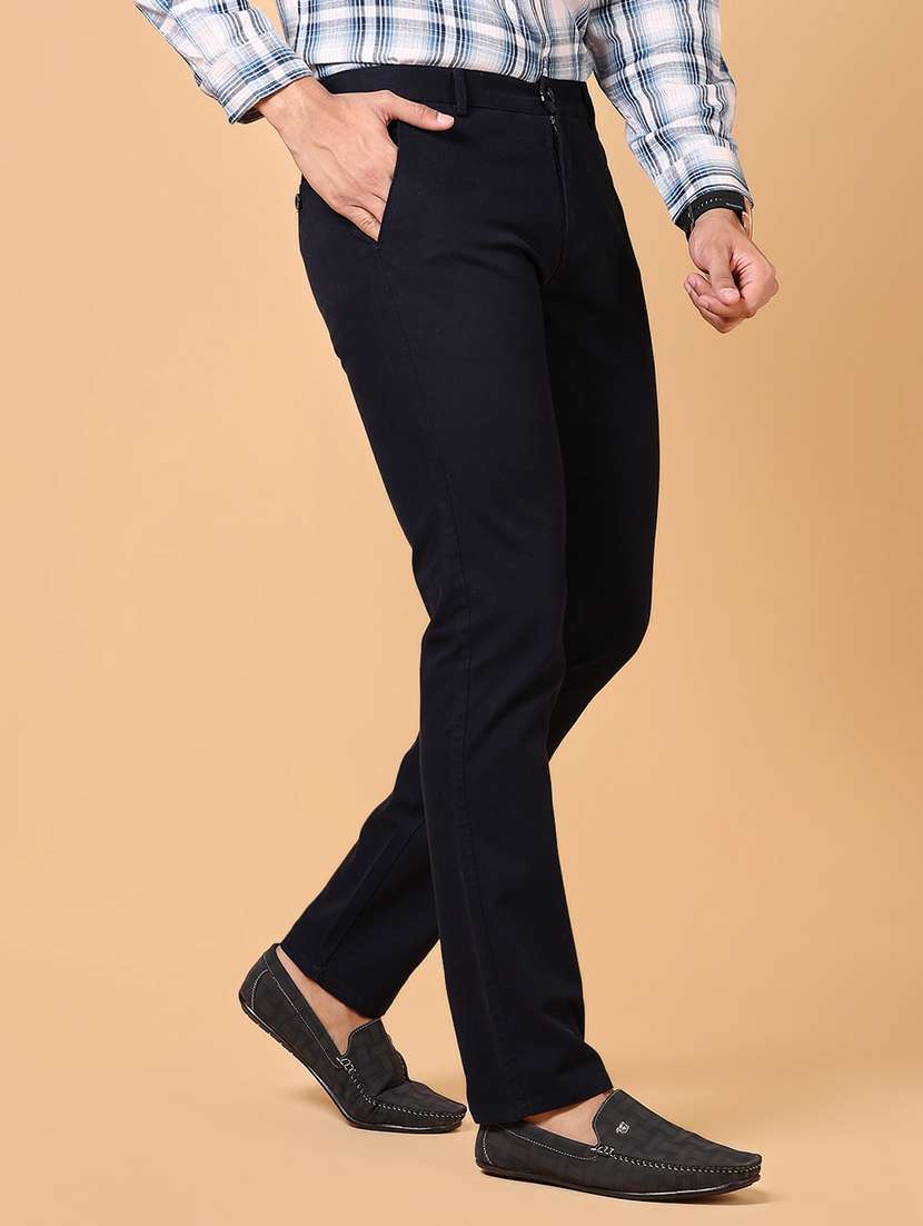 men solid mid rise flat front casual trouser - 21673989 -  Standard Image - 2