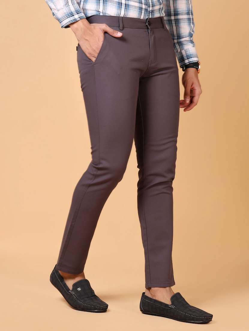 men solid mid rise flat front casual trouser - 21673990 -  Standard Image - 2