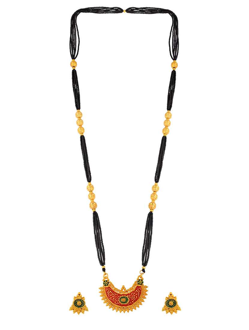 gold plated traditional mangalsutra with earing set for women - 21674014 -  Standard Image - 2