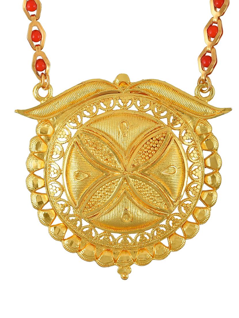 elegant red beaded mangalsutra with gold pendant - 21674038 - Standard Image - 2