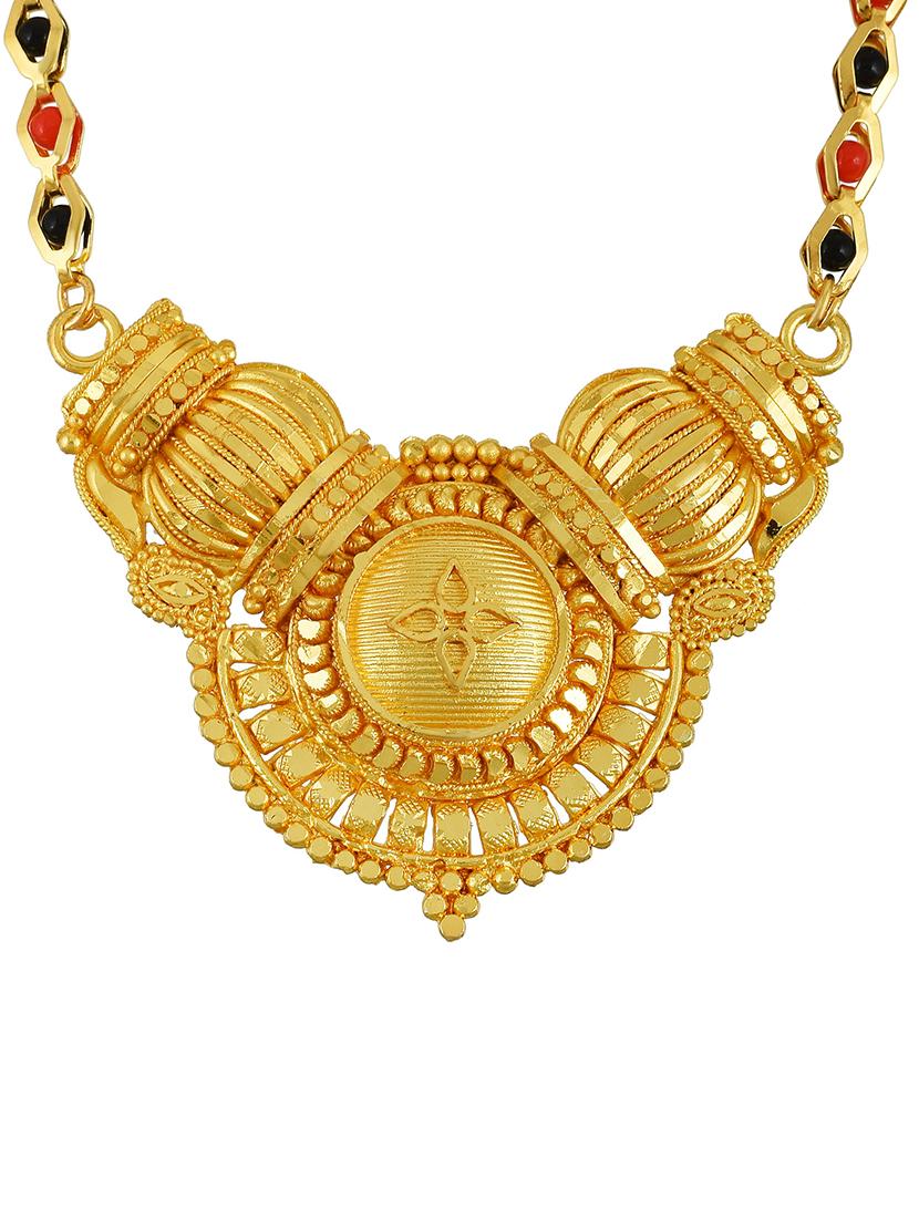elegant red & black beaded mangalsutra with gold pendant - 21674041 - Standard Image - 2