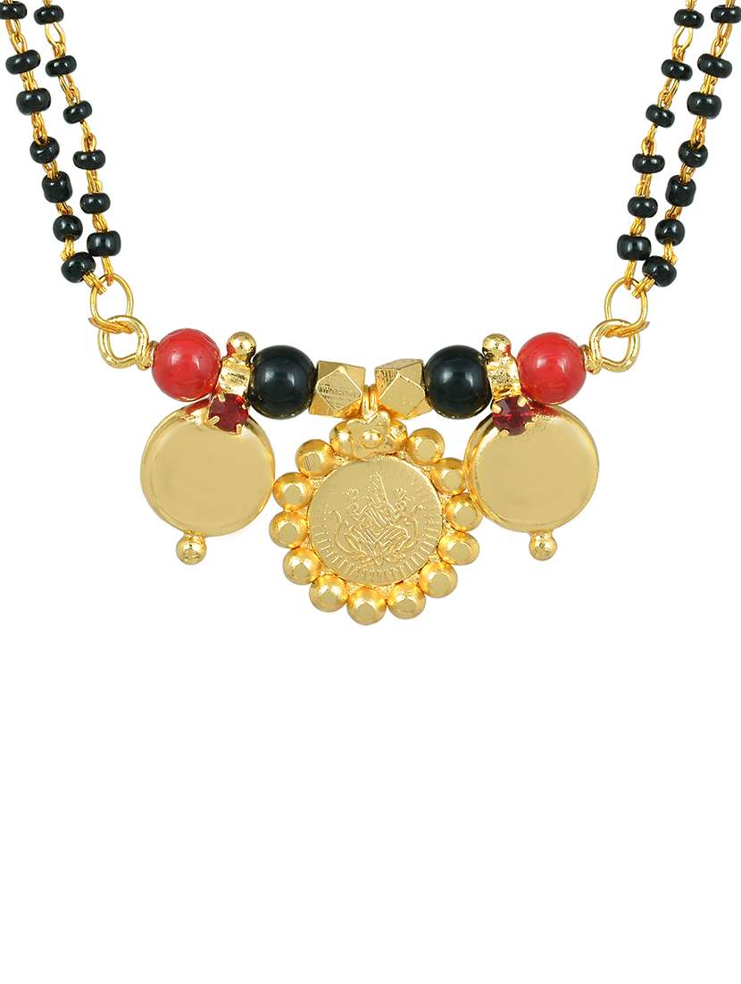 elegant red & black beaded mangalsutra with gold pendant - 21674043 -  Standard Image - 2