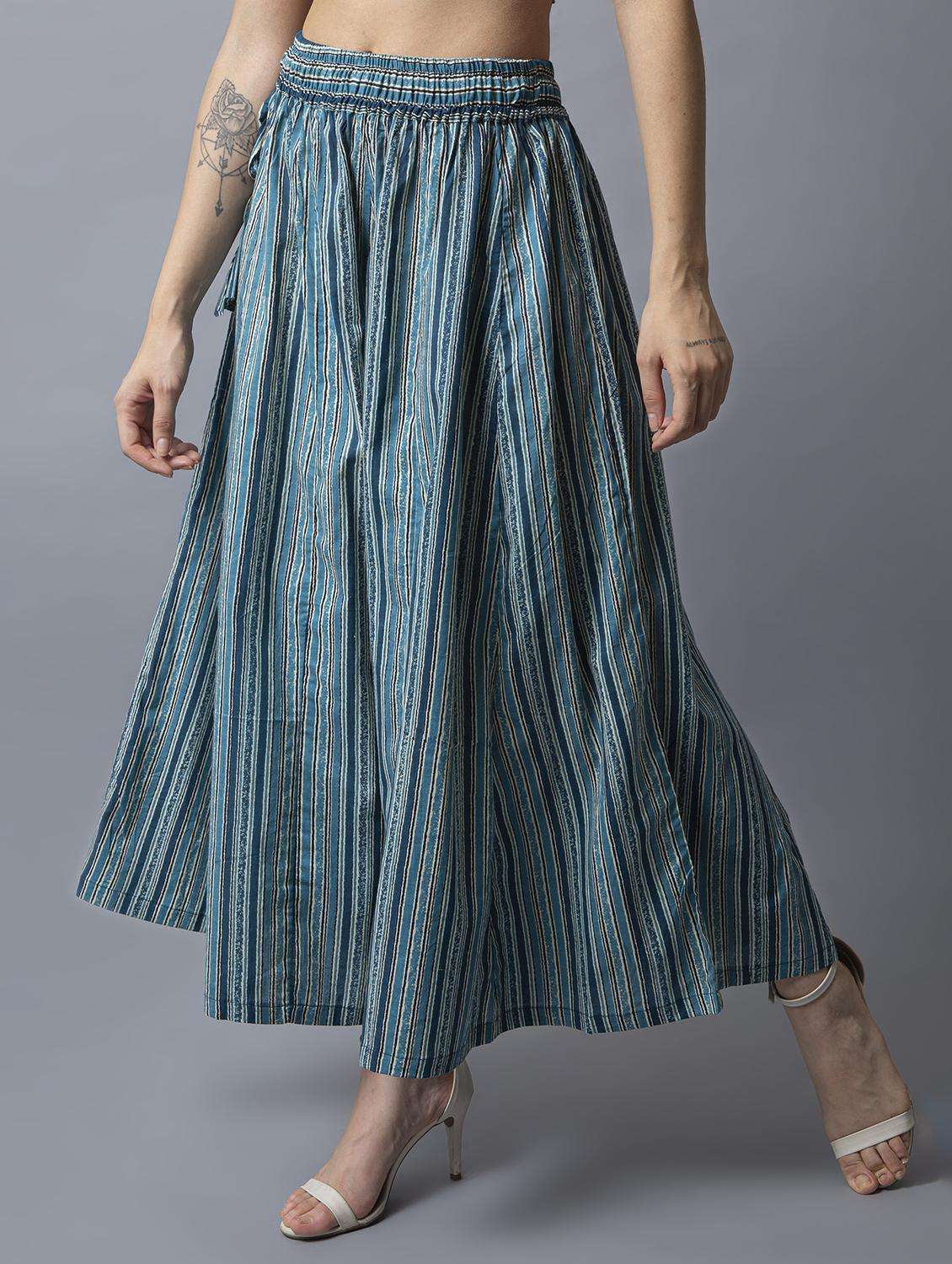 women teal stripes printed flared palazzo  - 21674051 -  Standard Image - 2