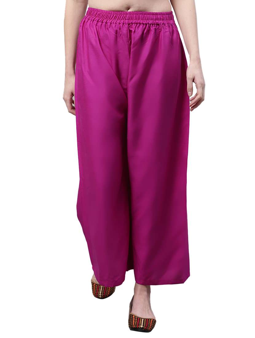 women solid straight fit palazzo