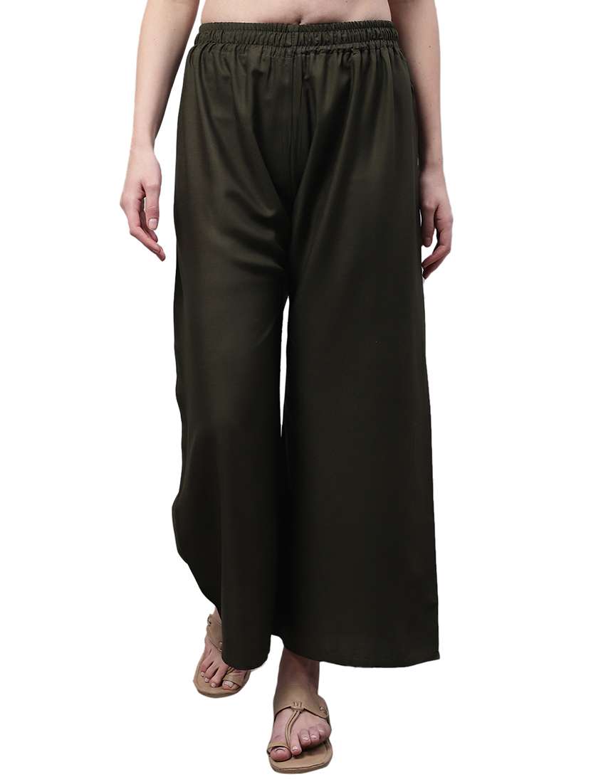 women solid straight fit palazzo