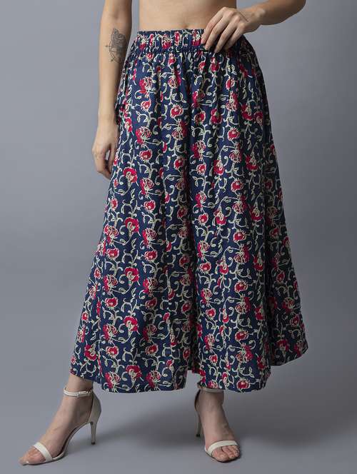 women blue floral printed flared palazzo - 21674074 -  Standard Image - 0