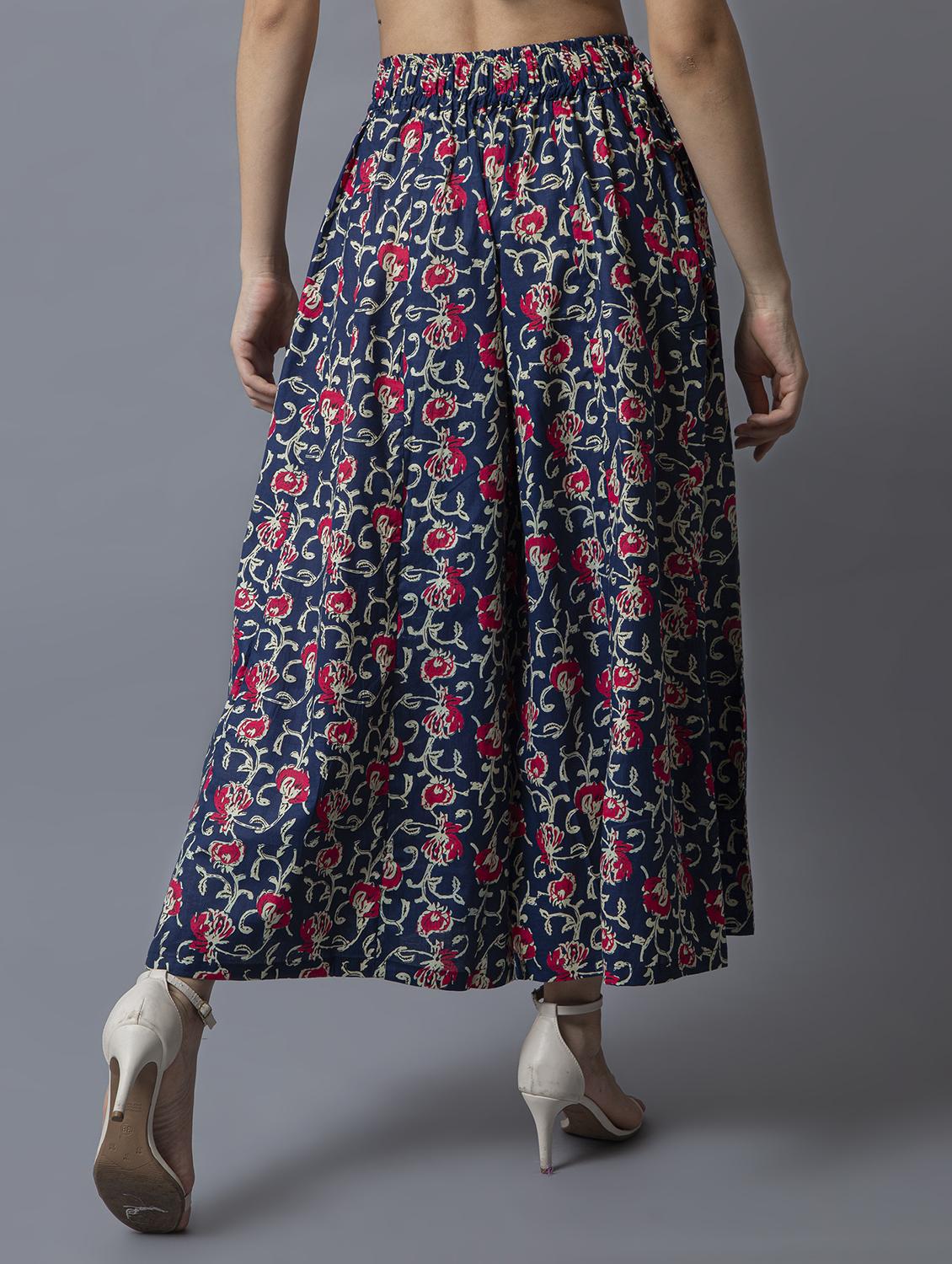 women blue floral printed flared palazzo - 21674074 - Standard Image - 2