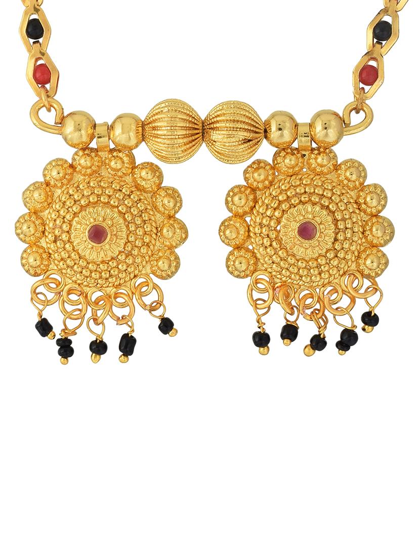 elegant red & black beaded mangalsutra with gold pendant - 21674313 - Standard Image - 2