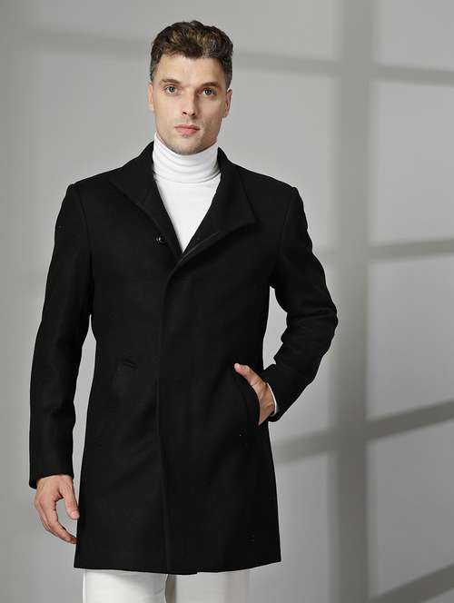 men long sleeves solid trenchcoat