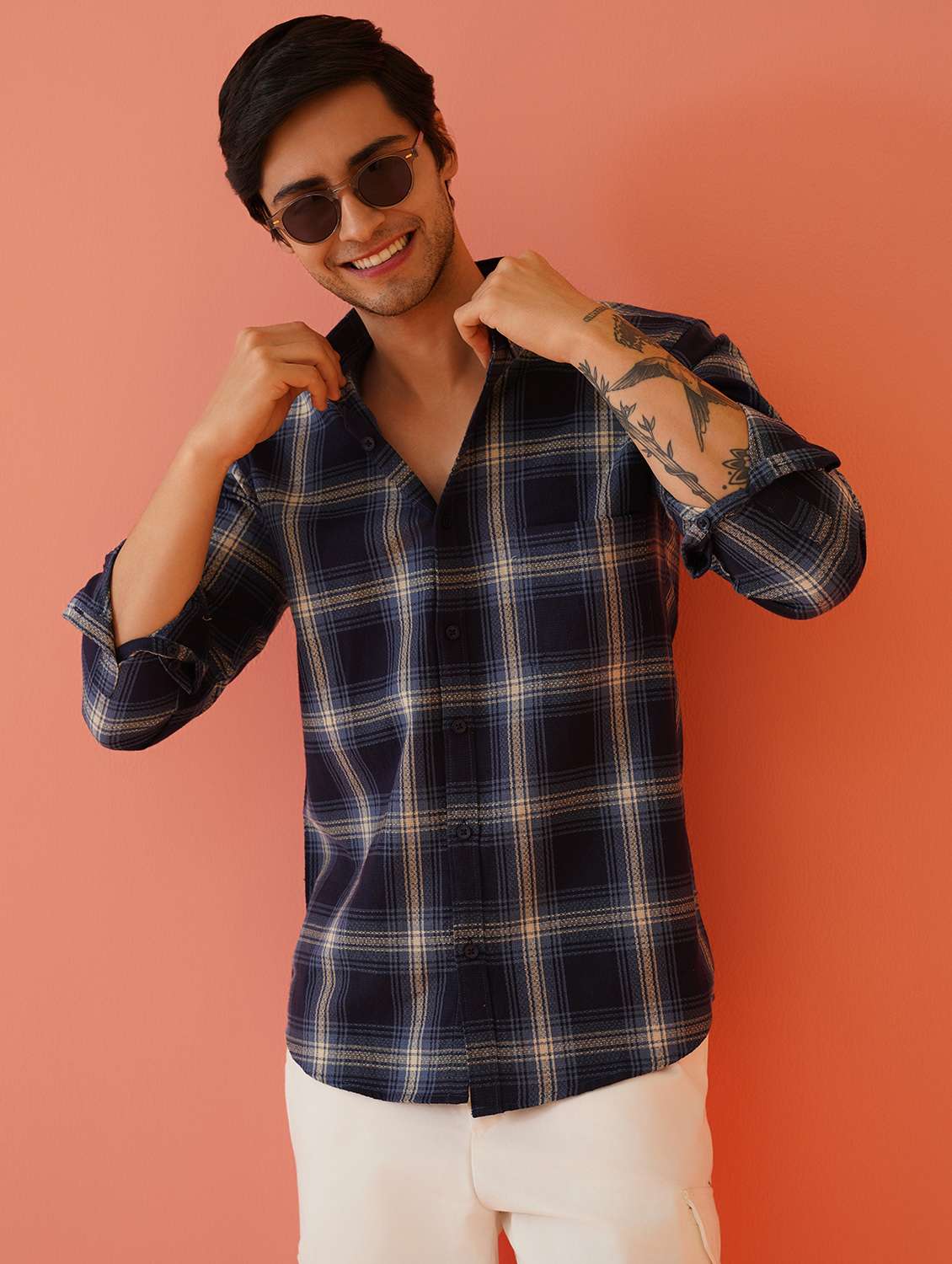 men checkered long sleeve regular fit casual shirt
