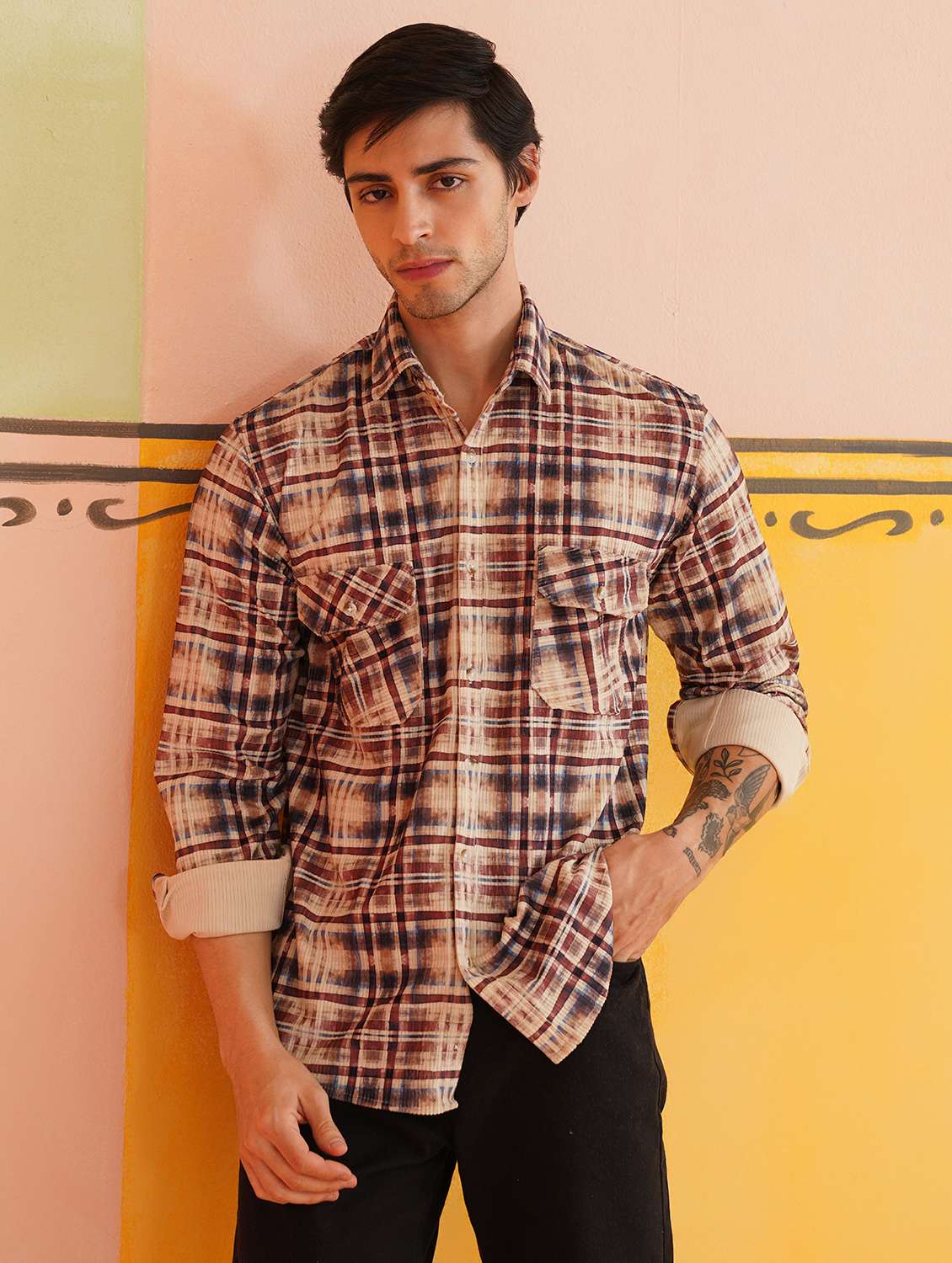 men checkered long sleeve regular fit casual shirt