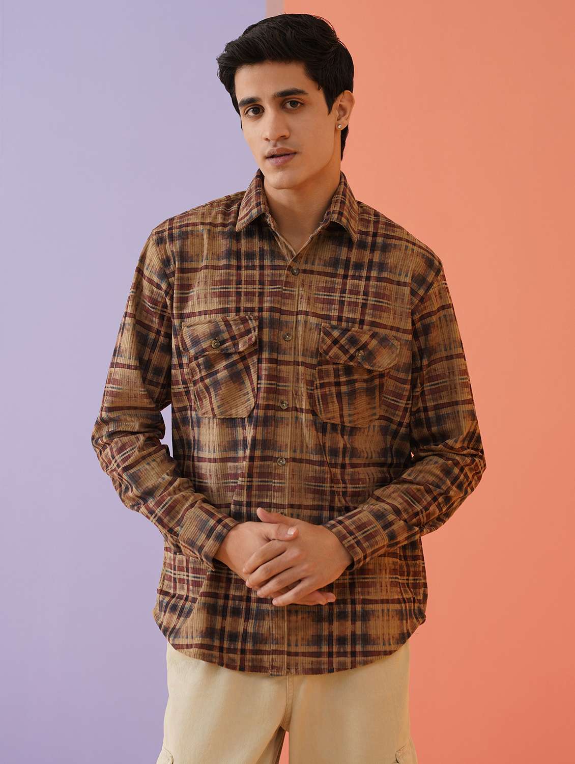 men checkered long sleeve regular fit casual shirt