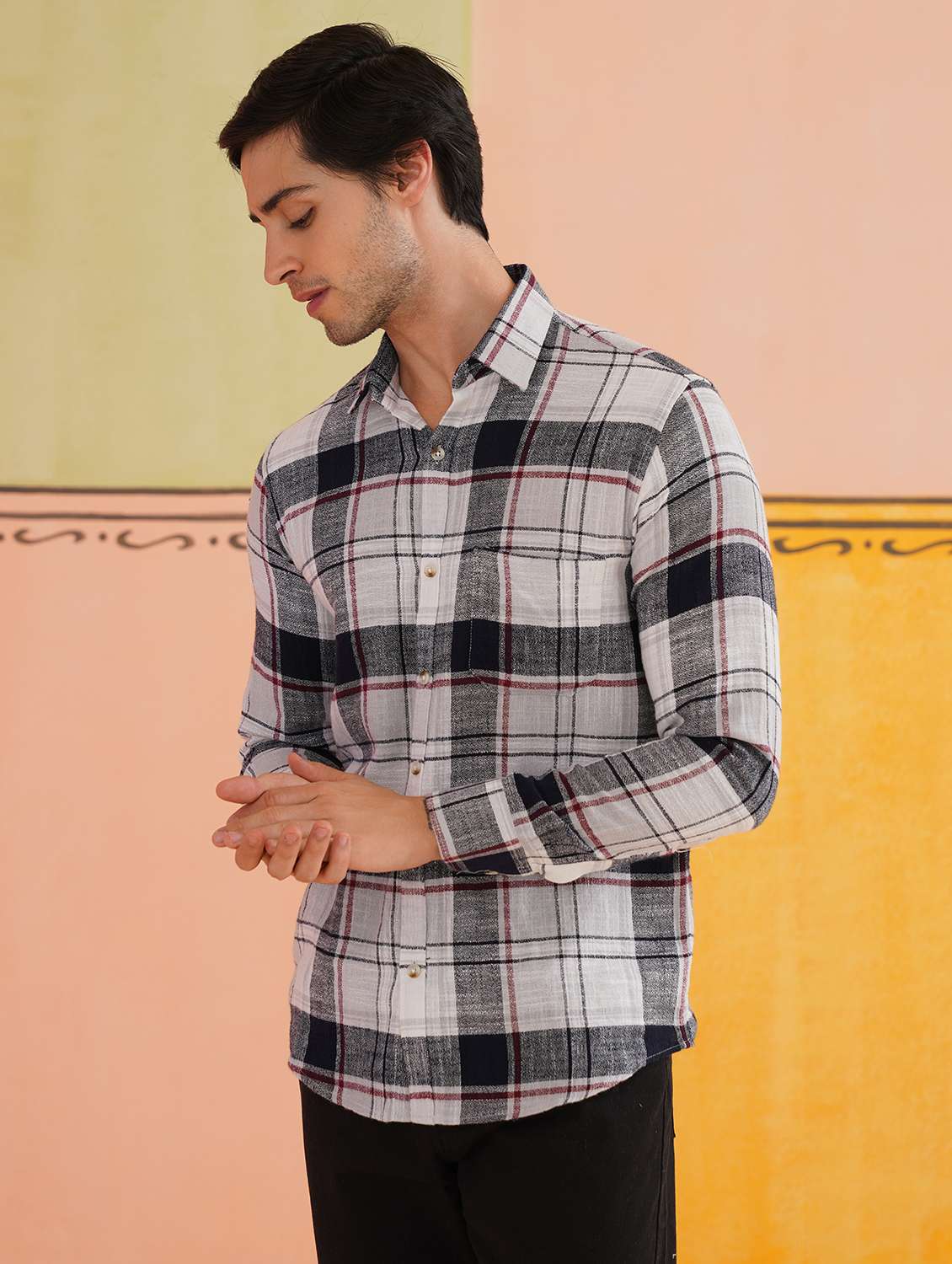 men checkered long sleeve regular fit casual shirt - 21674658 -  Standard Image - 2
