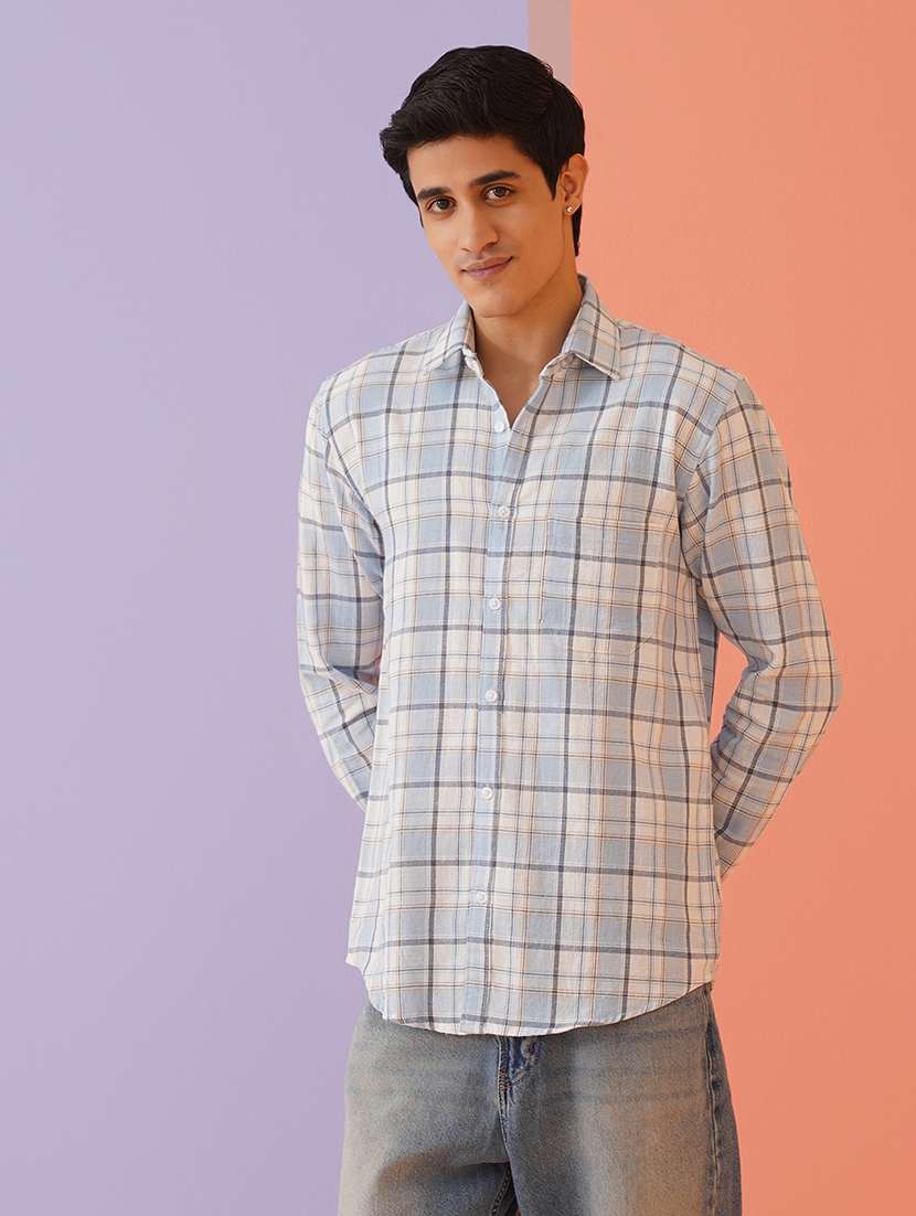 men long sleeves checkered casual shirt