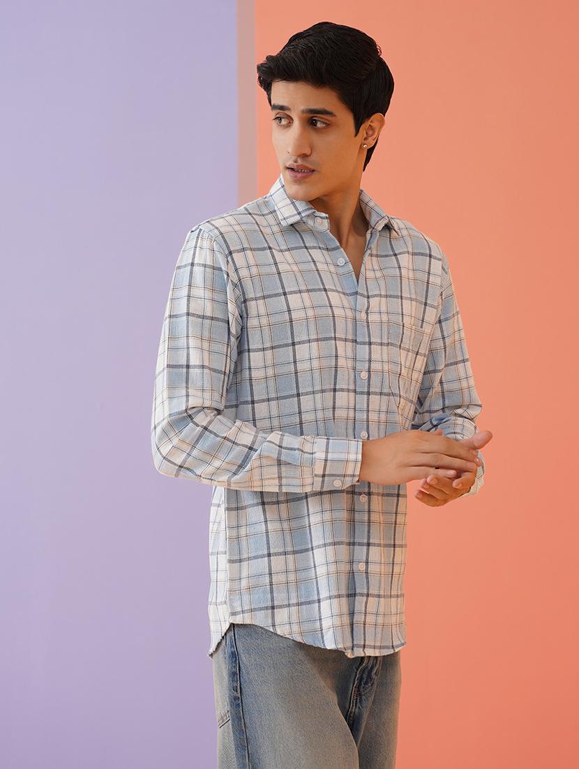 men long sleeves checkered casual shirt - 21674660 - Standard Image - 2