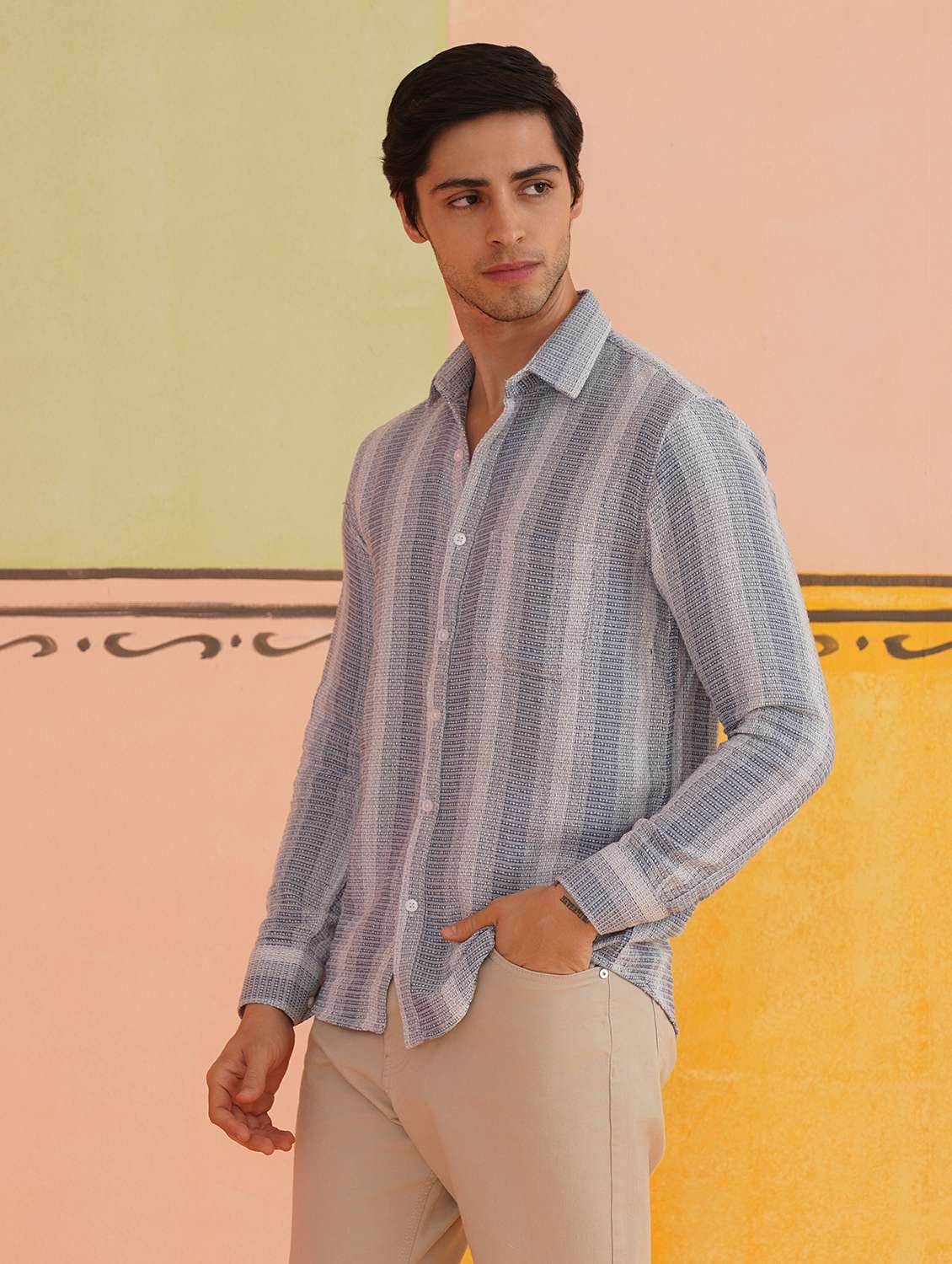 Men Striped Long Sleeve Regular Fit Casual Shirt - 21674662 -  Standard Image - 2
