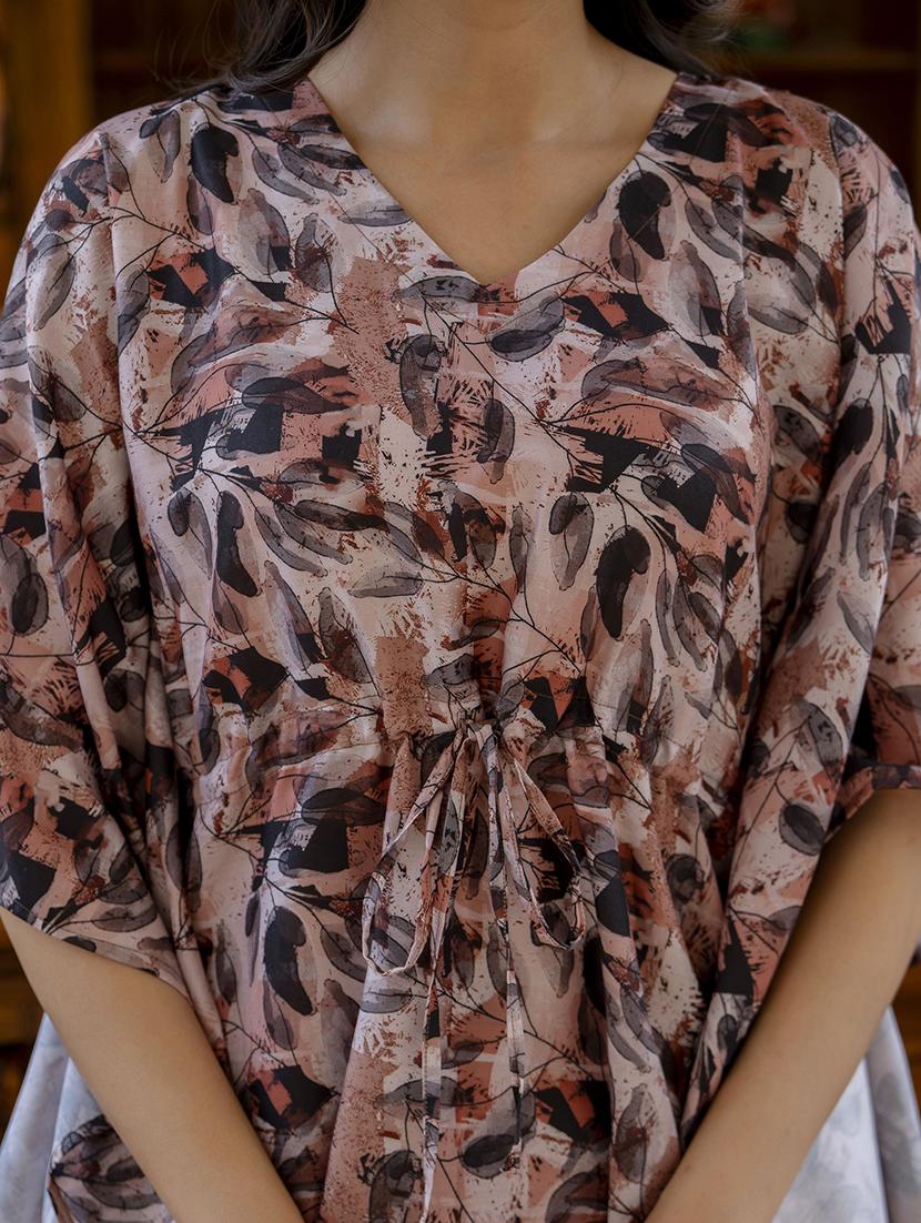 women brown printed v neck co-ord sets - 21674680 - Standard Image - 7