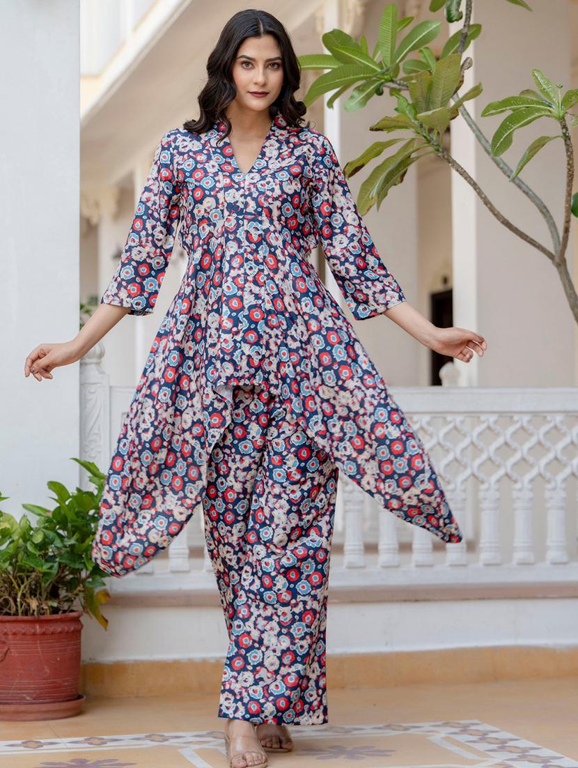 women multi color floral printed v neck co-ord sets - 21674681 - Standard Image - 2