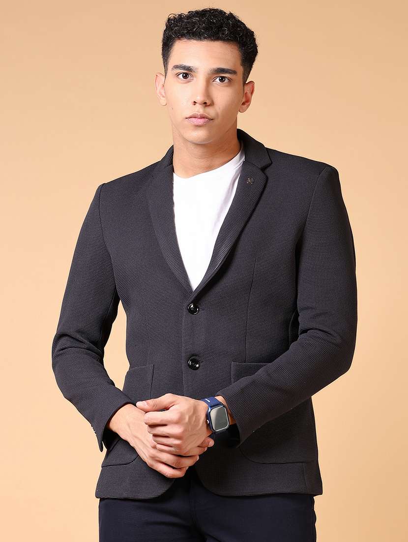 men solid long sleeve single breasted blazer