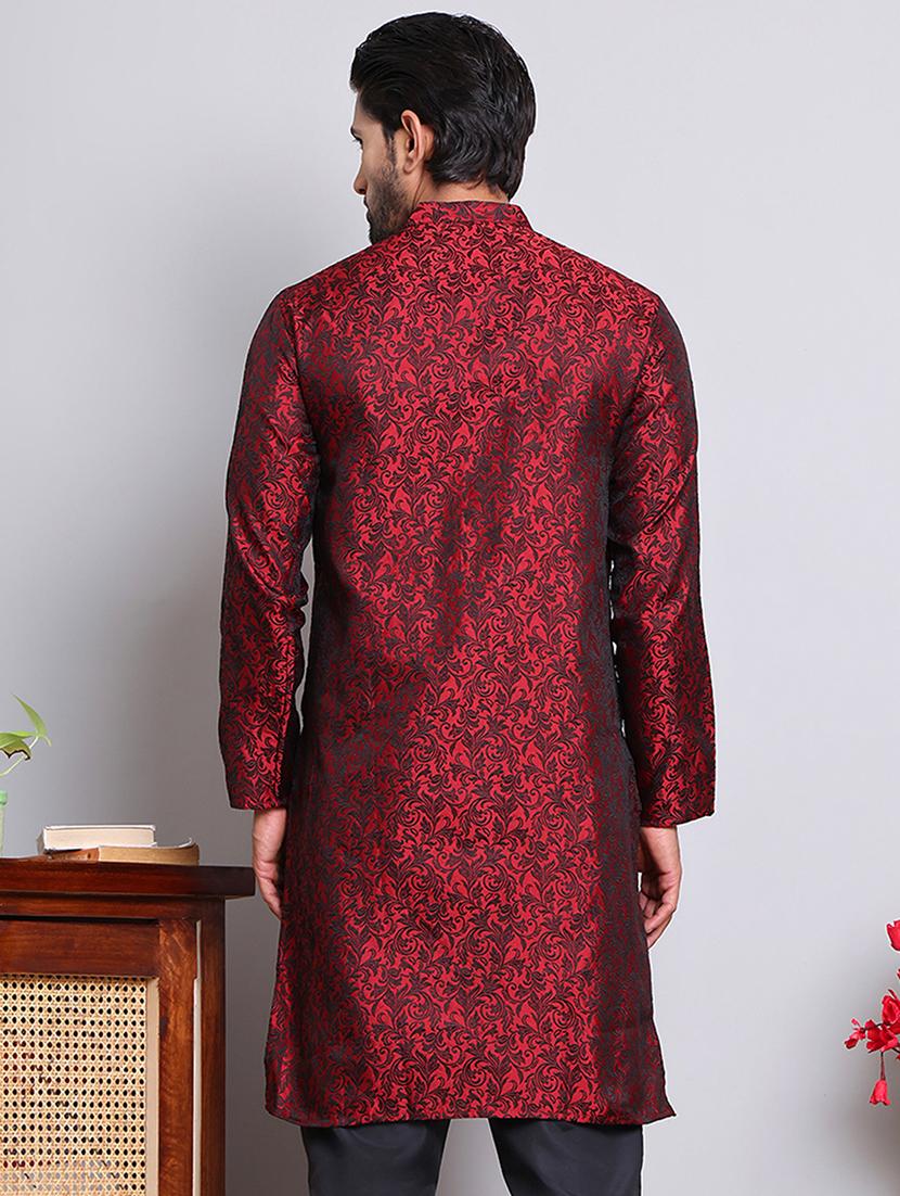 men self design mandarin neck long kurta - 21675145 - Standard Image - 2