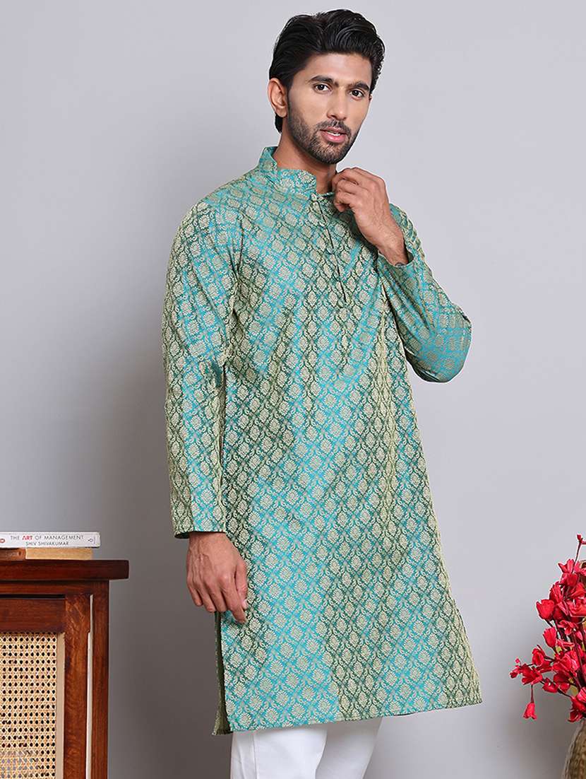 men self design mandarin neck long kurta