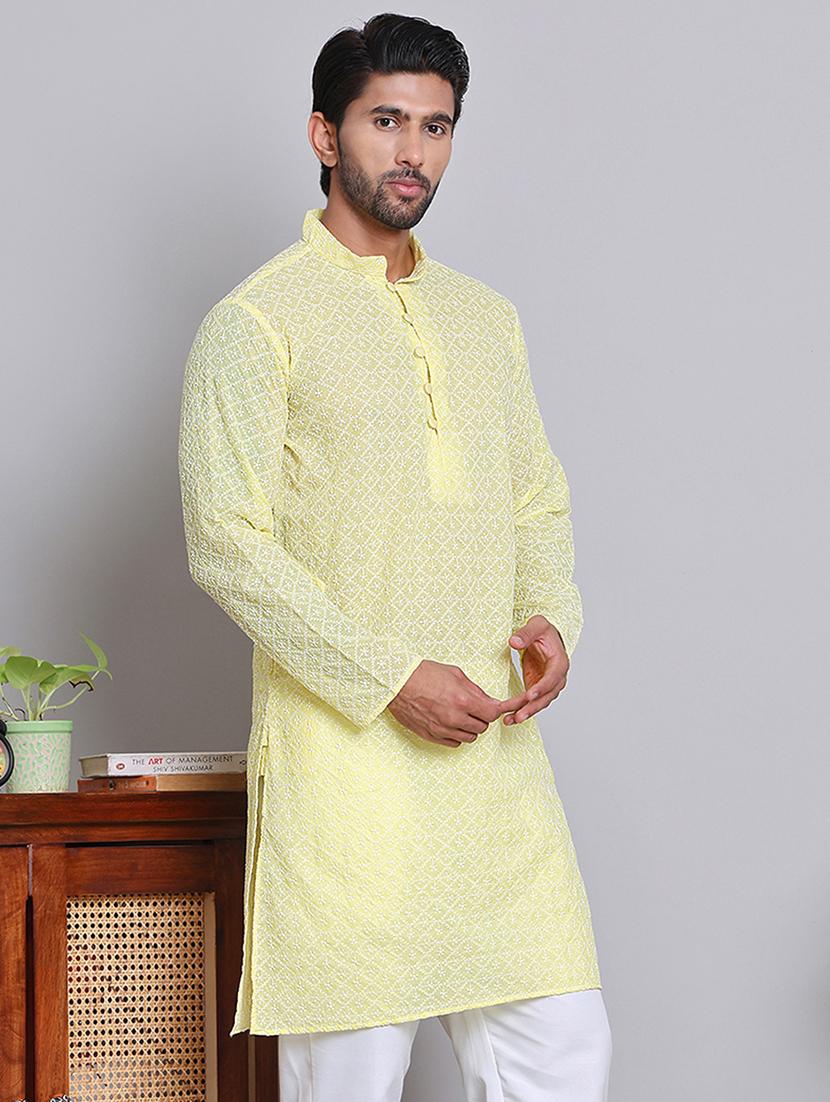 men embroidered mandarin neck long kurta - 21675154 - Zoom Image - 0