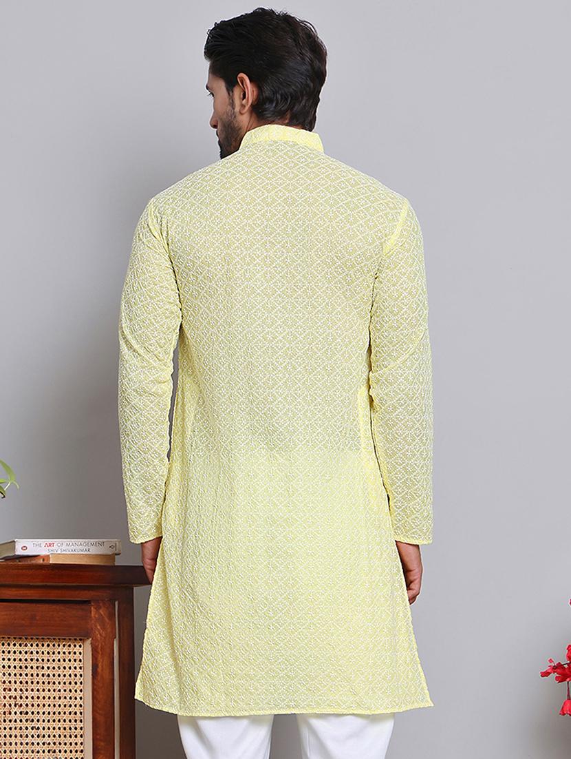 men embroidered mandarin neck long kurta - 21675154 - Standard Image - 2