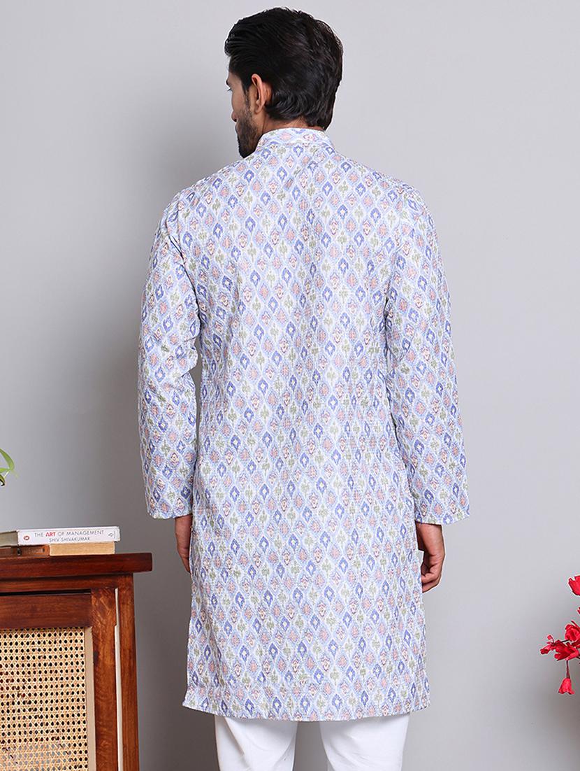 men printed mandarin neck long kurta - 21675155 - Standard Image - 2