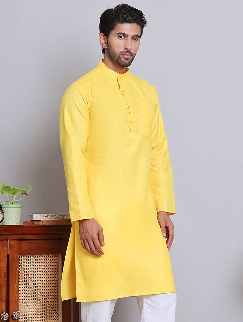 men solid mandarin neck long kurta
